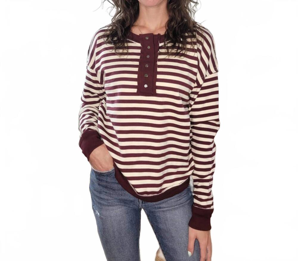 NEW STACCATO lucia light weight striped pullover sweater in burgundy